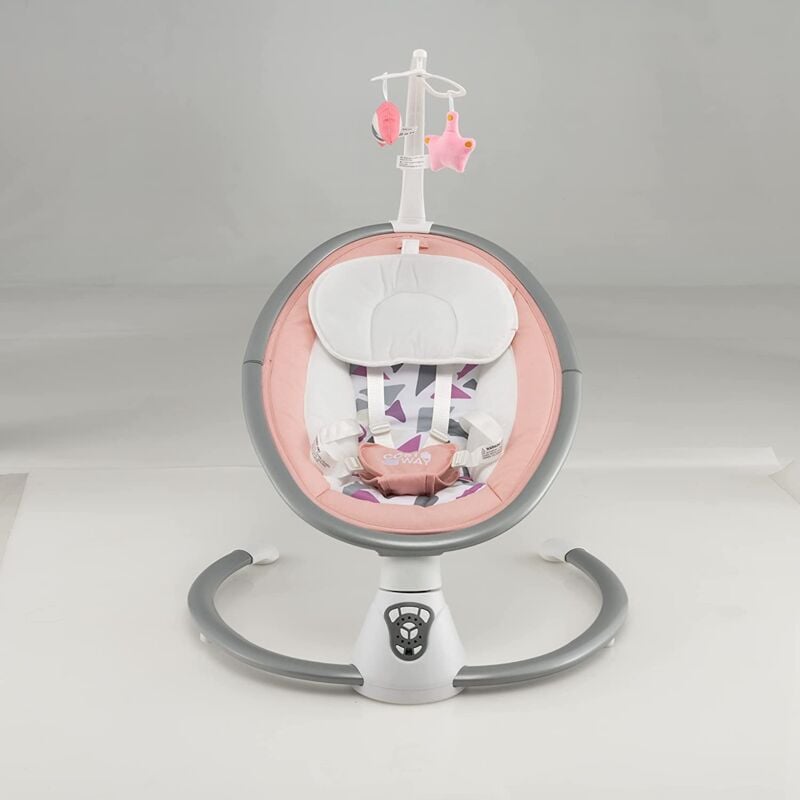 COSTWAY Elektrische Babyschaukel, Babywippe mit 5 Schaukelstufen, 3-Stufen-Timer-Funktion, 5-Punkt-Sicherheitsgurt, Spielzeuge, Musik, Fernbedienung,