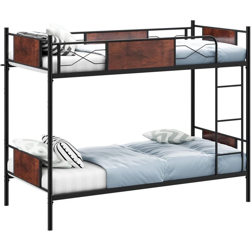 Etagenbett, 2-in-1 umbaubares Doppelstockbett mit Leiter, 190 x 90 cm, industrieller Hochbett aus Metall, Stockbett mit Kippschutz - Costway