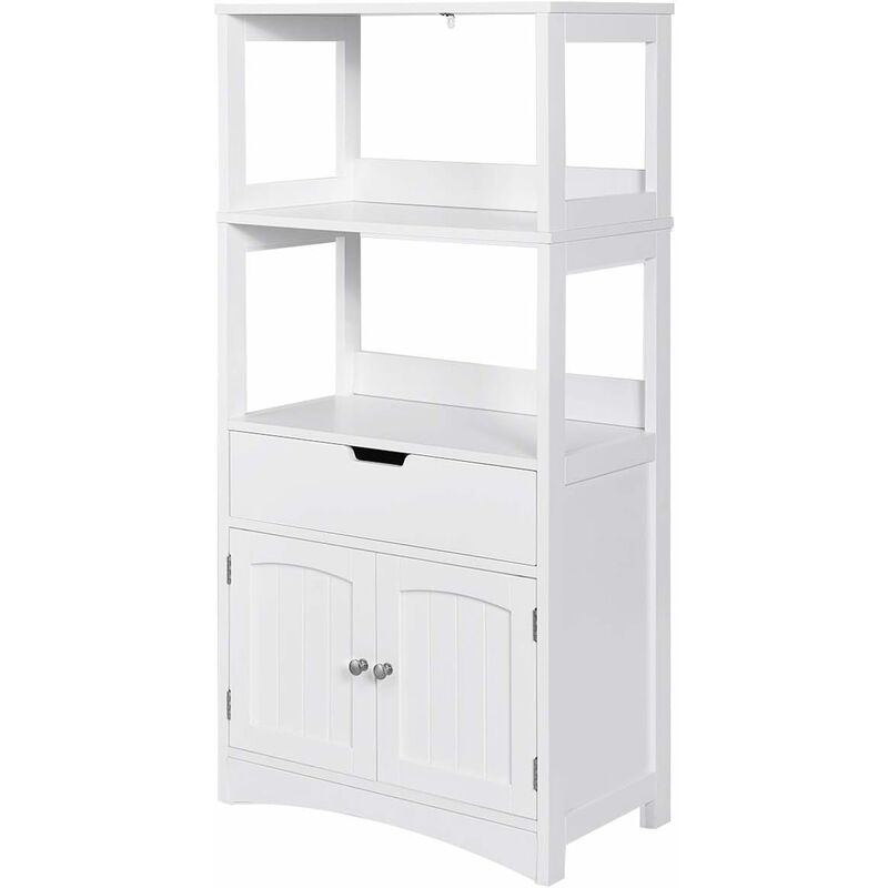Costway - Freistehender Badezimmerschrank, Hochschrank für Bad mit 2 Türen & 3 offenen Regalen & 1 Schublade, moderner Mehrzweckschrank für Bad,