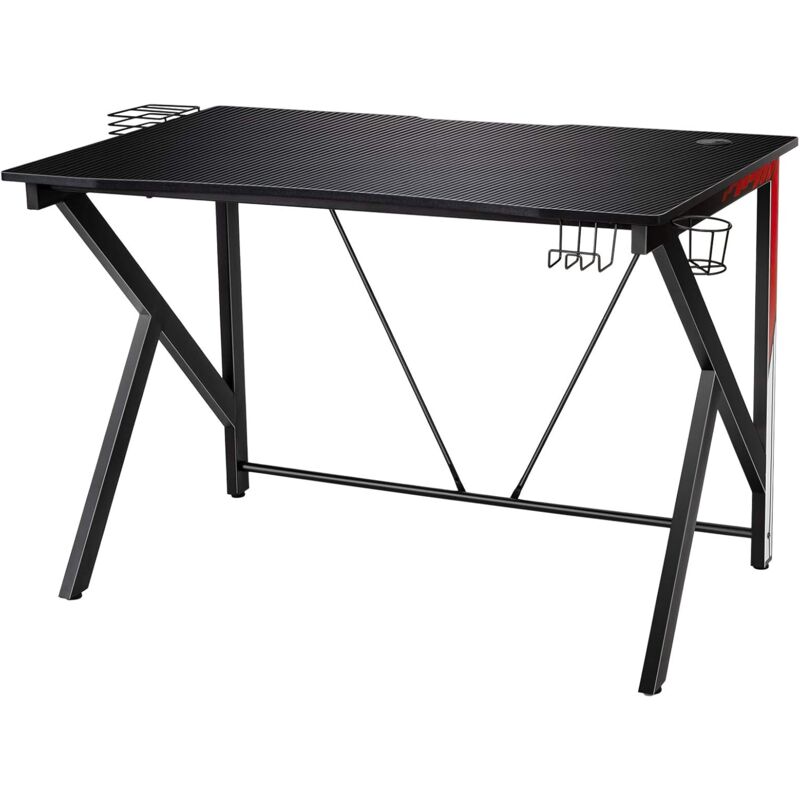 Gaming Tisch K-foermiger Computertisch pc Tisch Schreibtisch mit Getraenkehalter, Kopfhoerer Haken und Videoablage 115x73cm - Costway