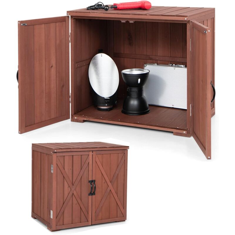 COSTWAY Gartenschrank Holz, Lagerschrank Garten, Holzschrank mit Doppeltüren und Griffen, Geräteschrank Gerätehaus Geräteschuppen, Schuppen Schrank,