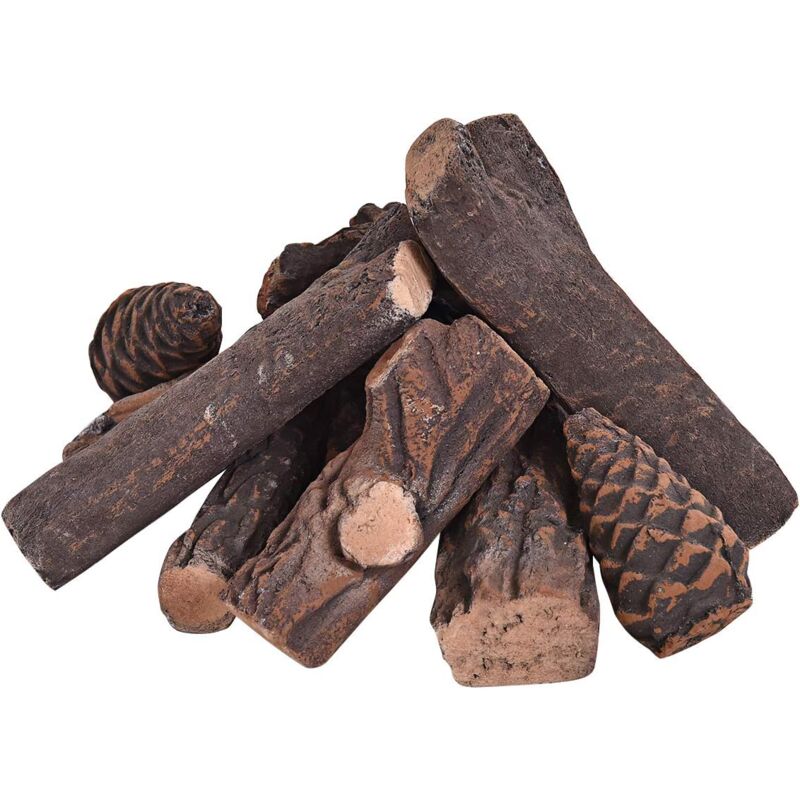 COSTWAY Gas-Kaminscheite, 9 Stück, künstliche Brennholz aus Keramik für Propan- & Gasöfen, realistische Feuerscheite-Set für Elektrokamin, Ethanol,