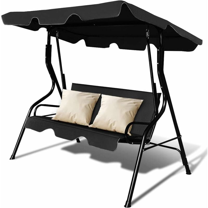 Hollywoodschaukel 3-Sitzer mit Sonnendach Gartenschaukel Schaukel Gartenliege Schaukelbank Gartenbank Schwarz - Costway