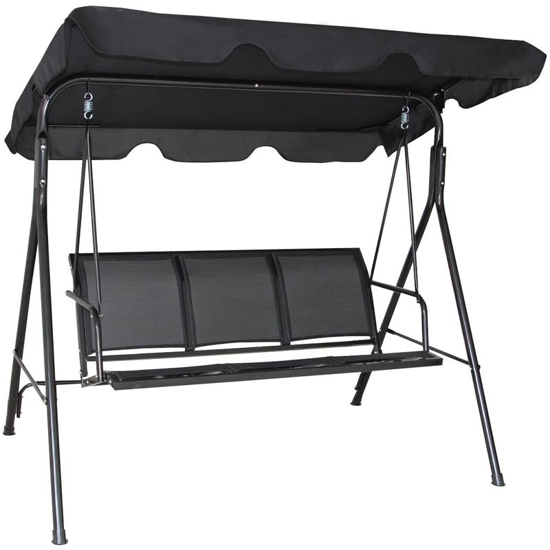 Costway Hollywoodschaukel 3-Sitzer mit Sonnendach Gartenschaukel Schaukelbank Gartenliege Schwarz