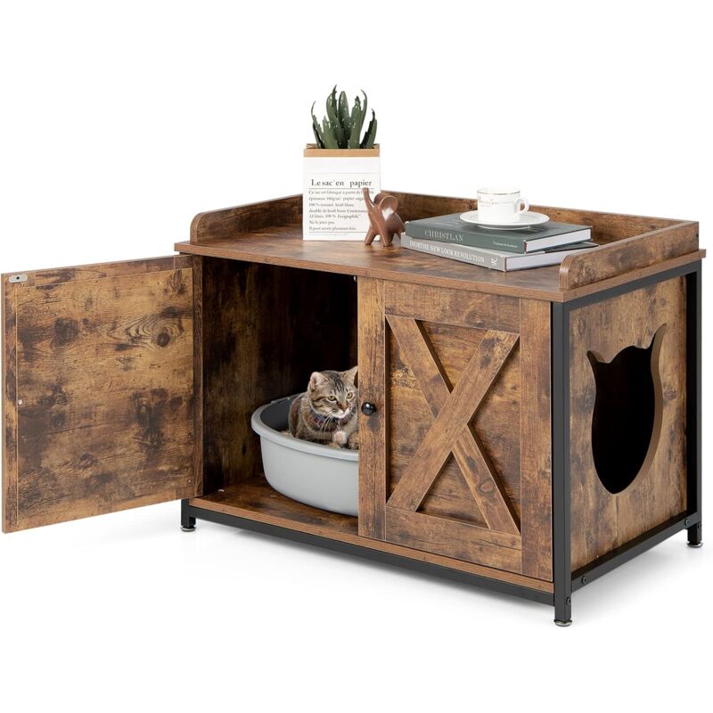 Costway - Katzenschrank Katzentoilette, Katzenhaus mit 2 Türen & Eingang, Katzenhöhle Katzenklo Schrank, für Katzen Hunde Haustier, Haustierbox