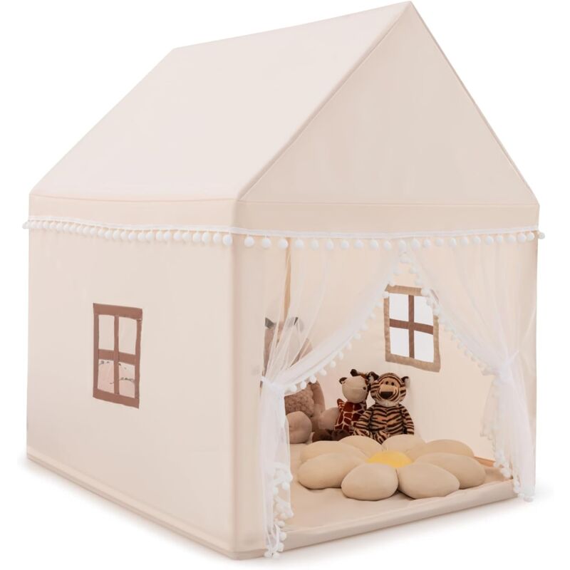 Kinderspielhaus Kinderzelt Spielhaus Prinzess Prinzessin, Kinderspielzelt Stoffzelt mit Massivholzrahmen & Baumwolldecke, Kinderspielburg für Jungen