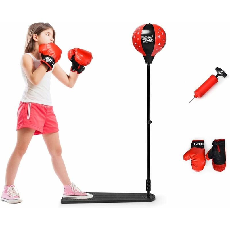 COSTWAY Punchingball 85-130cm hoehenverstellbar, Standboxball Kinder Boxset, Boxsack Set, inkl. Boxhandschuhe und Handpumpe