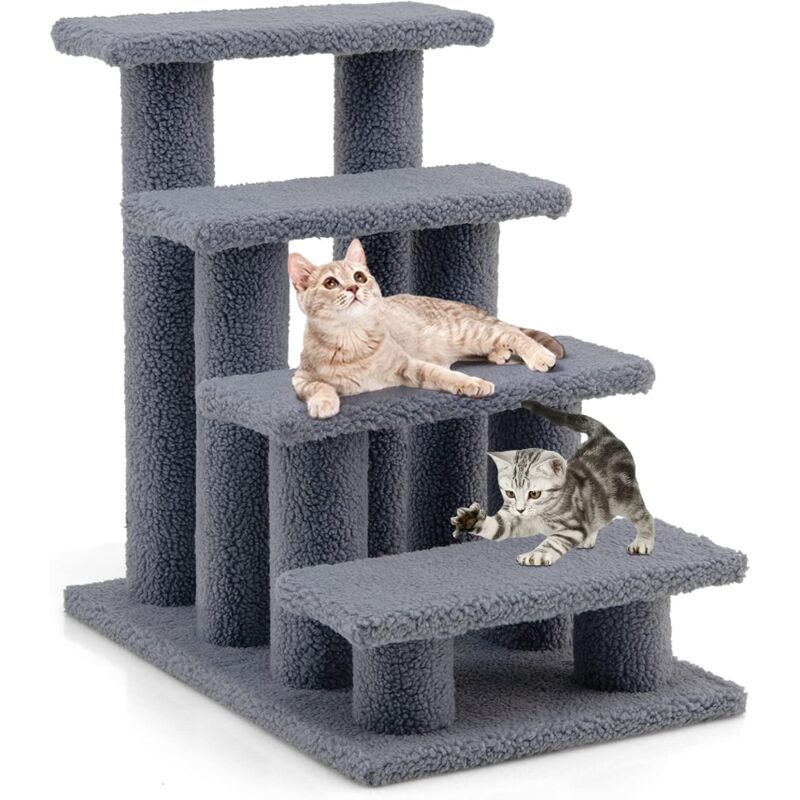 Costway - Tiertreppe Katzentreppe, Kletterbaum Katzenbaum, Treppe für Katze bis 25 kg, Haustiertreppe Klein, Spielbaum 4 Aussichtplattformen, 61 x 41