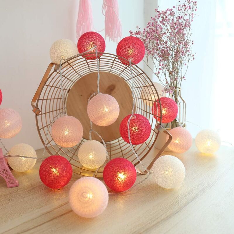 Baumwollkugel-Lichtgirlande, Innen-Weihnachtsdeko-Dekoration, 3 m, 20er LED-Kugellicht, Mädchen, Prinzessin, Kind, Baby, Hochzeit, Schlafzimmer,