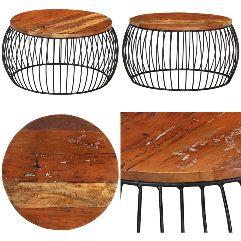 Couchtisch Ø68 cm Massivholz aus Altholz - Vintage Couchtisch - Holzt Tisch - Altholzmöbel - Recyclingmöbel - Retro Couchtisch - Home & Living