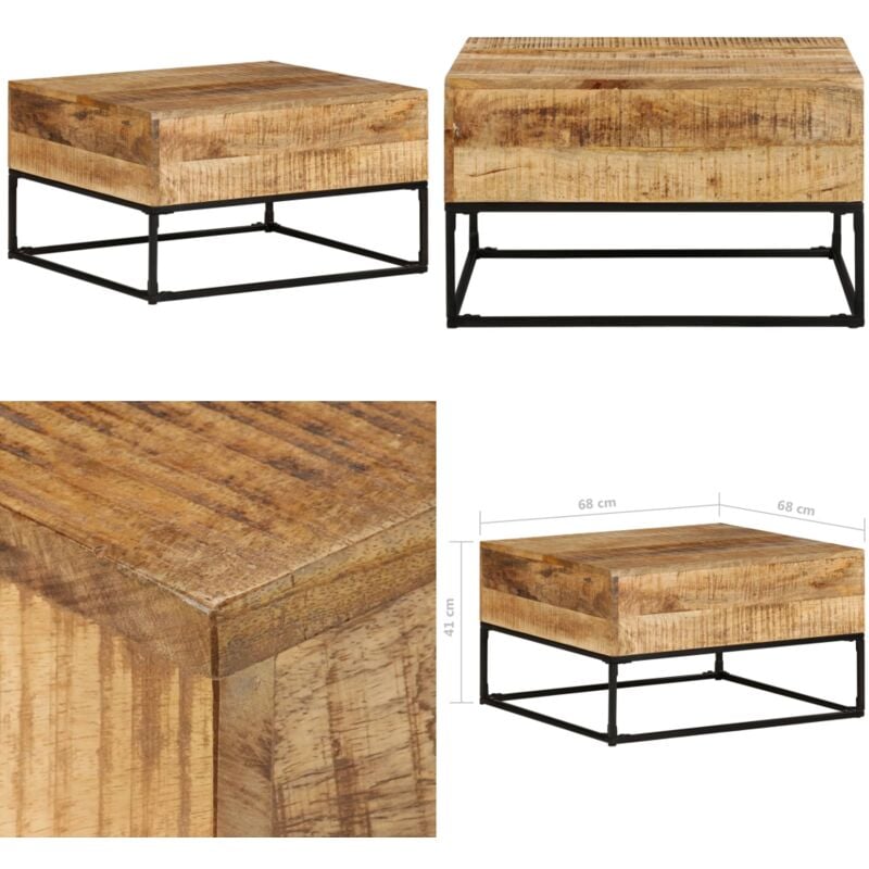 Vidaxl - Couchtisch 68x68x41 cm Raues Mangoholz - Holz Couchtisch - Mangoholz Couchtisch - Industriel Style Couchtisch - Wohnzimmer Couchtisch