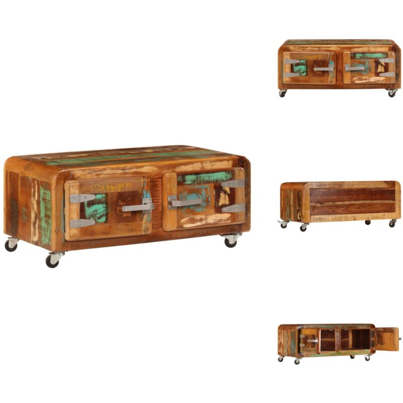 Couchtisch 85x55x40 cm Altholz Massiv - Altholzmöbel - Vintage Couchtisch - Industrieller Stil - Holzkohle Tisch - Wohnzimmerstil