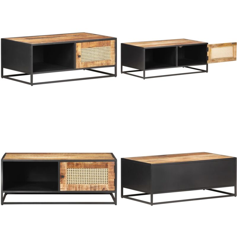 Couchtisch 90x50x35 cm Raues Mangoholz und Wiener Geflecht - Couchtisch - Mangoholz - Rustikal - Wohnzimmerstil - Wiener Geflecht - Home & Living