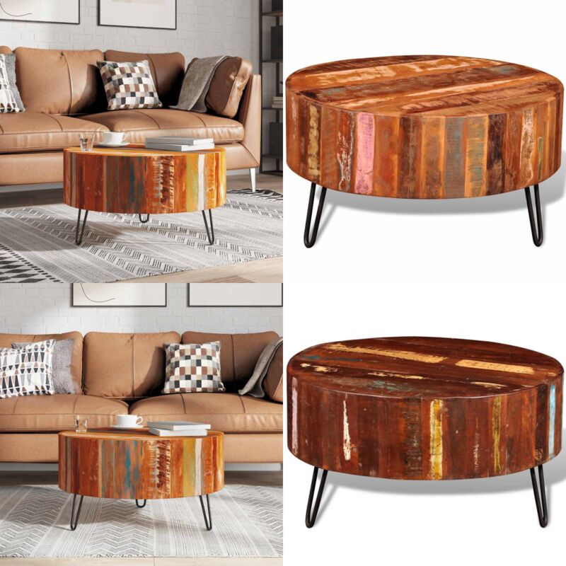 Couchtisch Altholz Massiv Rund - Couchtisch - Esszimmertisch - Wohnzimmerstil - Retro Design - Holzmöbel - Home & Living