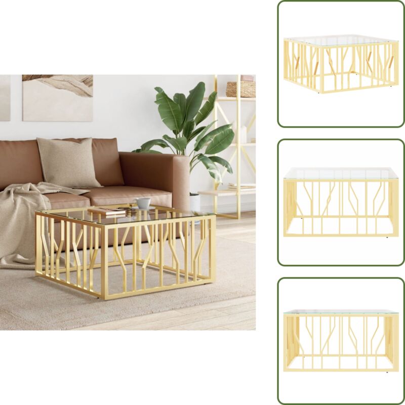 Couchtisch Golden 80x80x40 cm Edelstahl und Glas - Esszimmertisch - Couchtisch - Wohnzimmertisch - Dekorationselement - Sideboard