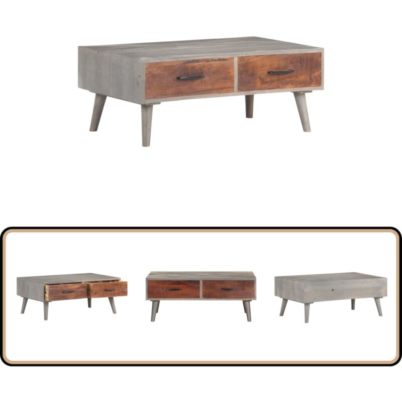 Couchtisch Grau 100x60x40 cm Raues Mango-Massivholz - Couchtisch - Esszimmertisch - Wohnzimmertisch - Holzmöbel - Mangoholz Tisch