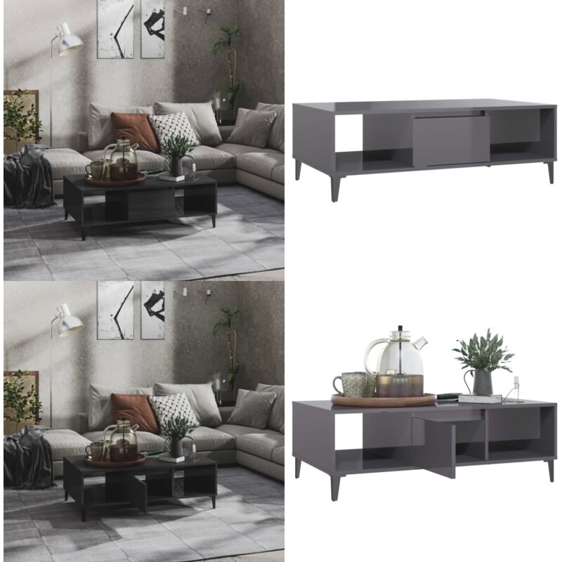 Couchtisch Hochglanz-Grau 103,5x60x35 cm Holzwerkstoff - Couchtisch - Wohnzimmertisch - Industriel Stil - Grau - Holztöne - Home & Living