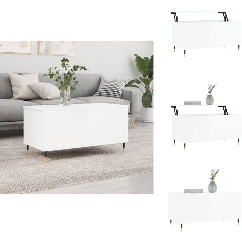 Couchtisch Hochglanz-Weiß 90x44,5x45 cm Holzwerkstoff - Couchtisch - Wohnzimmerstil - Holzwerkstoff Möbel - Weißer Couchtisch - tv Stand