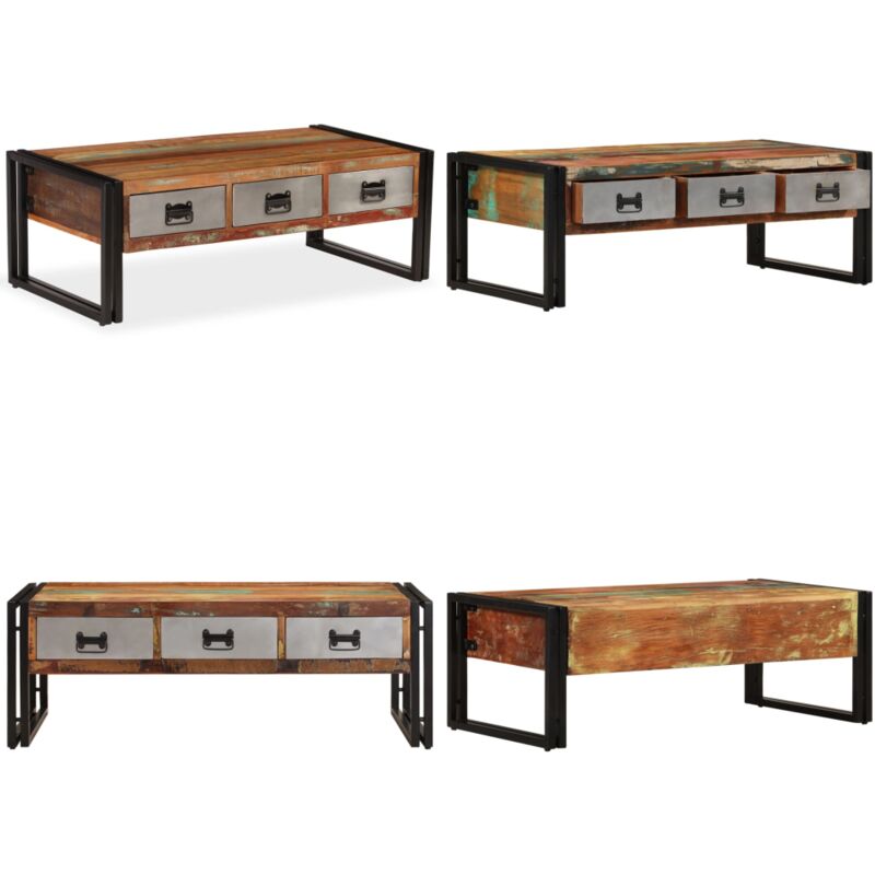 Vidaxl - Couchtisch mit 3 Schubladen Altholz Massiv 100x50x35 cm - Vintage Couchtisch - Altholzmöbel - Wohnzimmertisch - Beistelltisch - Retro