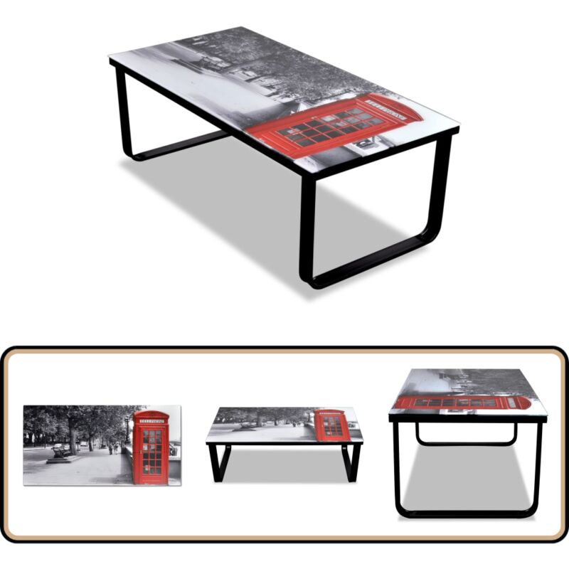 Couchtisch mit Glasplatte Telefonzelle-Aufdruck - Couchtisch - Telefonzellenmuster - Glastisch - Modernes Design - Wohnzimmölmöbel