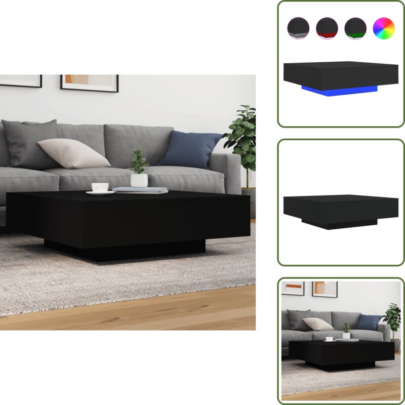 Couchtisch mit LED-Leuchten Schwarz 100x100x31 cm - Couchtisch - Wohnzimmerstil - Moderner Couchtisch - LED-Couchtisch - Holzwerkstoff Möbel