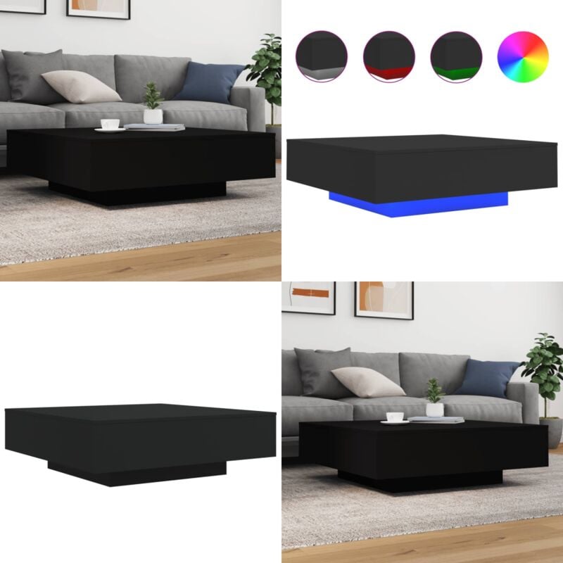 Vidaxl - Couchtisch mit LED-Leuchten Schwarz 100x100x31 cm - Couchtisch - Wohnzimmerstil - Moderner Couchtisch - LED-Couchtisch - Holzwerkstoff Möbel