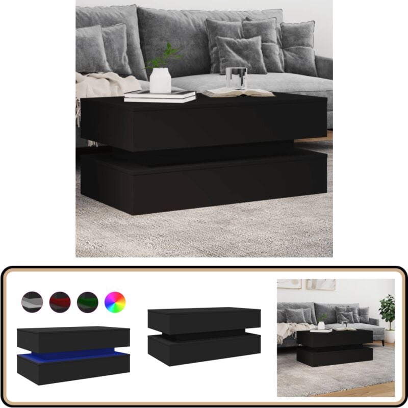 Couchtisch mit LED-Leuchten Schwarz 90x50x40 cm - Couchtisch - Wohnzimmerstil - Holzwerkstoff - led Beleuchtung - Schwarzer Couchtisch