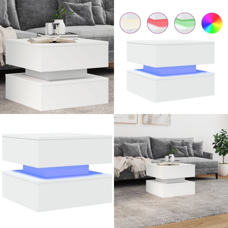 Vidaxl - Couchtisch mit LED-Leuchten Weiß 50x50x40 cm - Couchtisch - Wohnzimmerstil - Holzwerkstoff - led Beleuchtung - Weißer Couchtisch - Home &