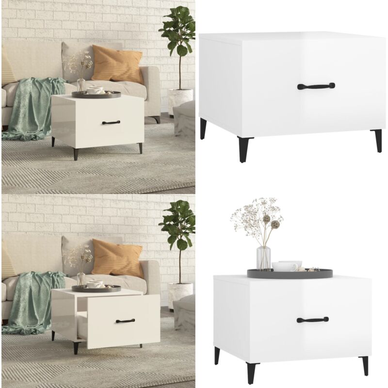 Vidaxl - Couchtisch mit Metallbeinen Hochglanz-Weiß 50x50x40 cm - Industrieller Couchtisch - Holzwerkstoff Couchtisch - Weißer Couchtisch