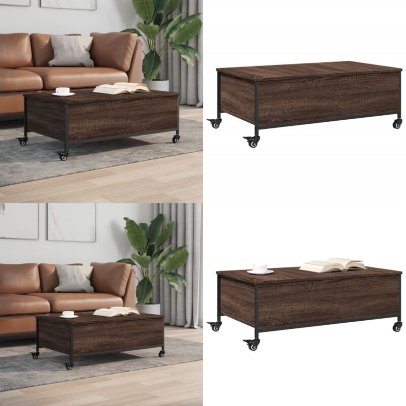 Couchtisch mit Rollen Braun Eiche 91x55x34 cm Holzwerkstoff - Couchtisch - Wohnzimmerstil - Holzmöbel - Esszimmertisch - Sideboard - Home & Living