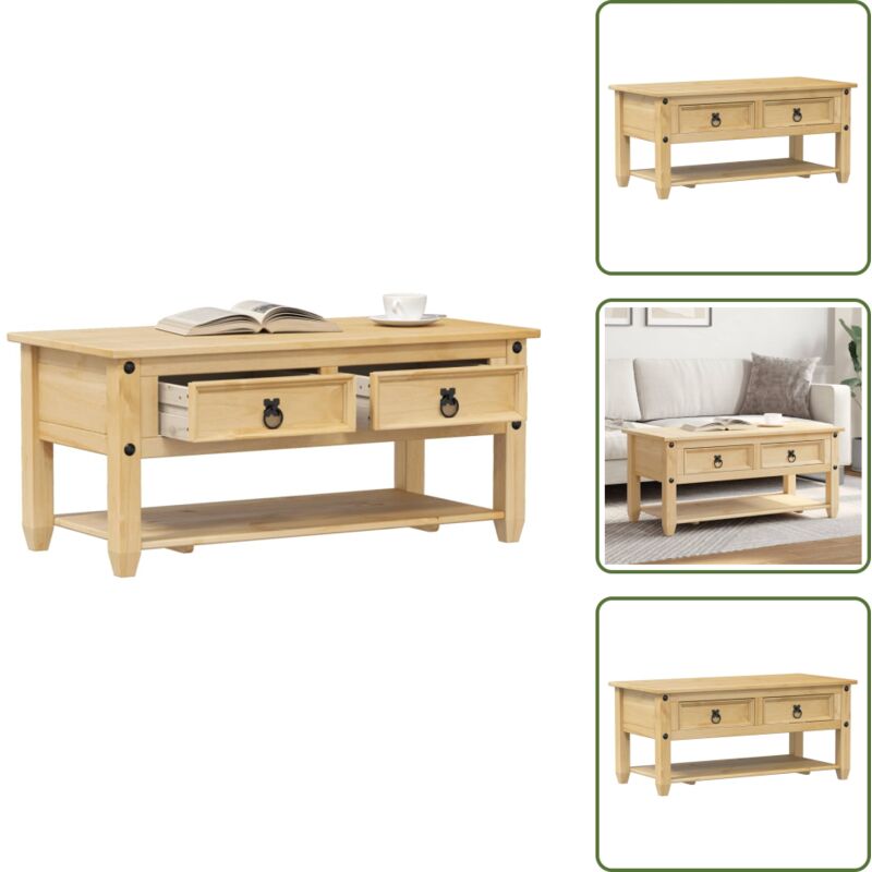Couchtisch mit Schubladen Corona 100x48x45 cm Massivholz Kiefer - Holz Couchtisch - Kiefernholzküche - Wohnzimmerschreibtisch - Sideboard - tv Stand