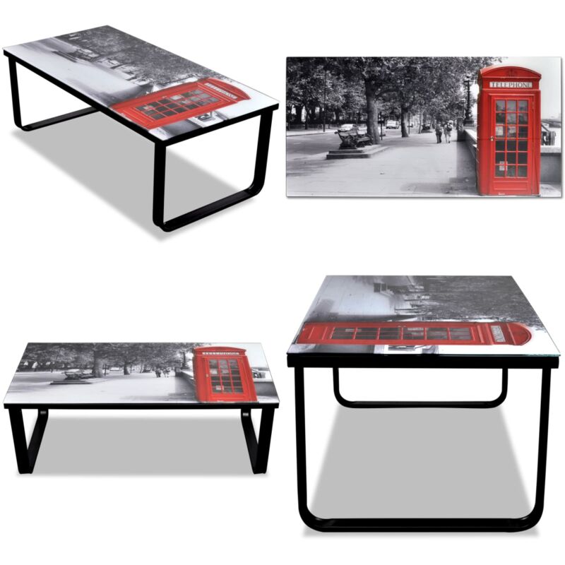 Vidaxl - Couchtisch mit Glasplatte Telefonzelle-Aufdruck - Couchtisch - Telefonzellenmuster - Glastisch - Modernes Design - Wohnzimmölmöbel - Home &