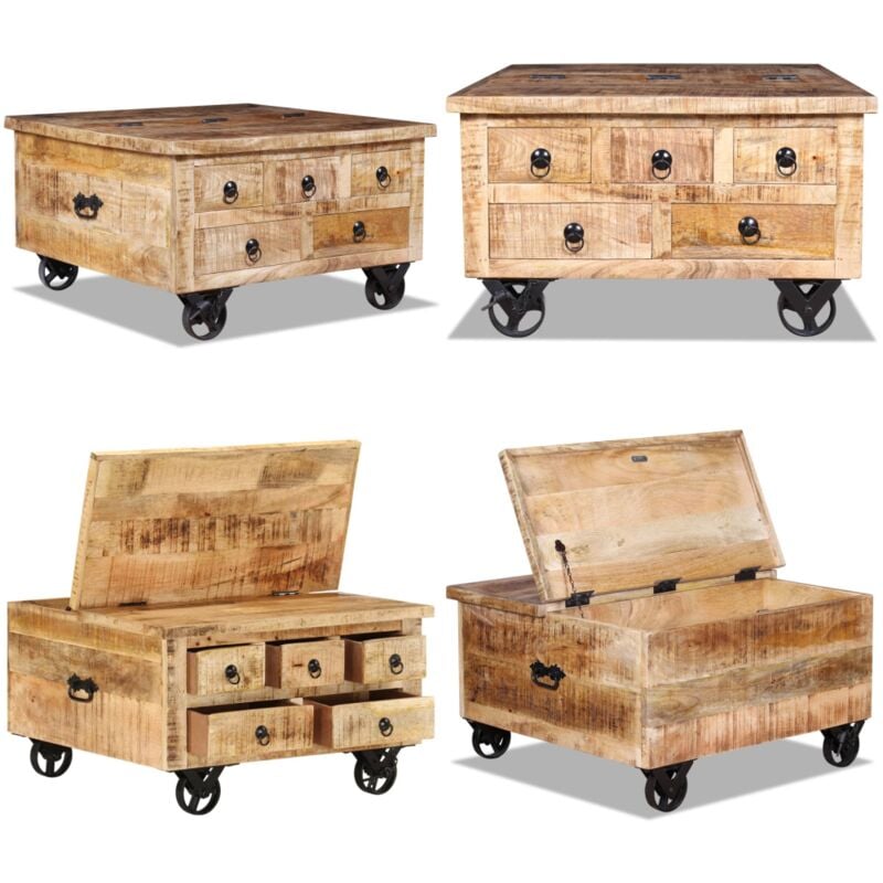 Couchtisch Raues Mangoholz 70x70x40 cm - Industrieller Couchtisch - Holzmöbel - Mangoholz Couchtisch - Vintage Couchtisch - Sideboard - Home & Living