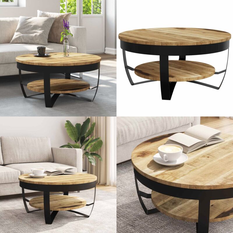 Couchtisch Raues Massives Mangoholz 65x32 cm - Industriel Stil - Couchtisch - Wohnzimmertisch - Holzmöbel - Mangoholz Tisch - Home & Living