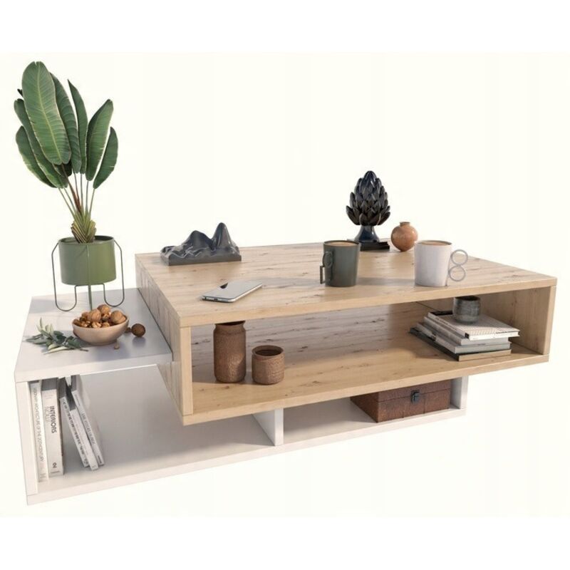 Couchtisch Sara Artisan Eiche/Weiß für Wohnzimmer, Büro, Wohnzimmer, MK