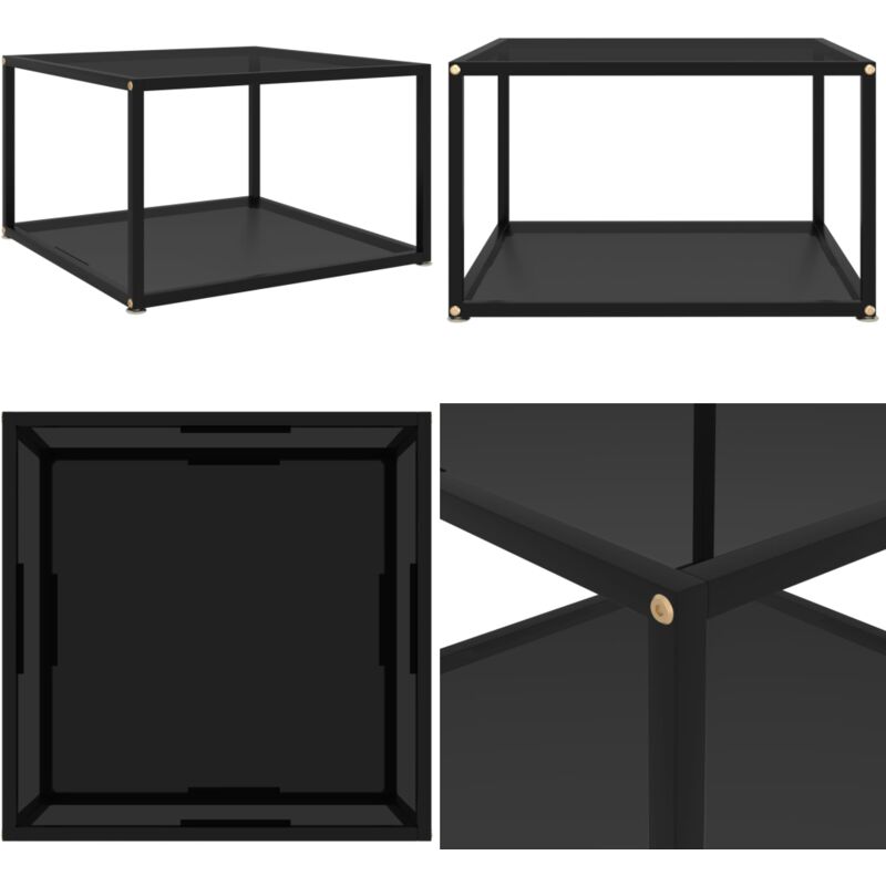 Couchtisch Schwarz 60x60x35 cm Hartglas - Schwarzer Couchtisch - Glastisch - Modernes Sofa - Stahl Couchtisch - Sideboard - Home & Living