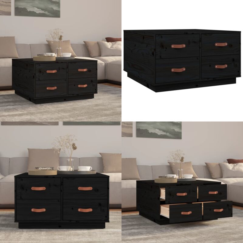 Couchtisch Schwarz 80x80x45 cm Massivholz Kiefer - Couchtisch - Esszimmertisch - Holzmöbel - Kiefernholz - Schwarz - Home & Living