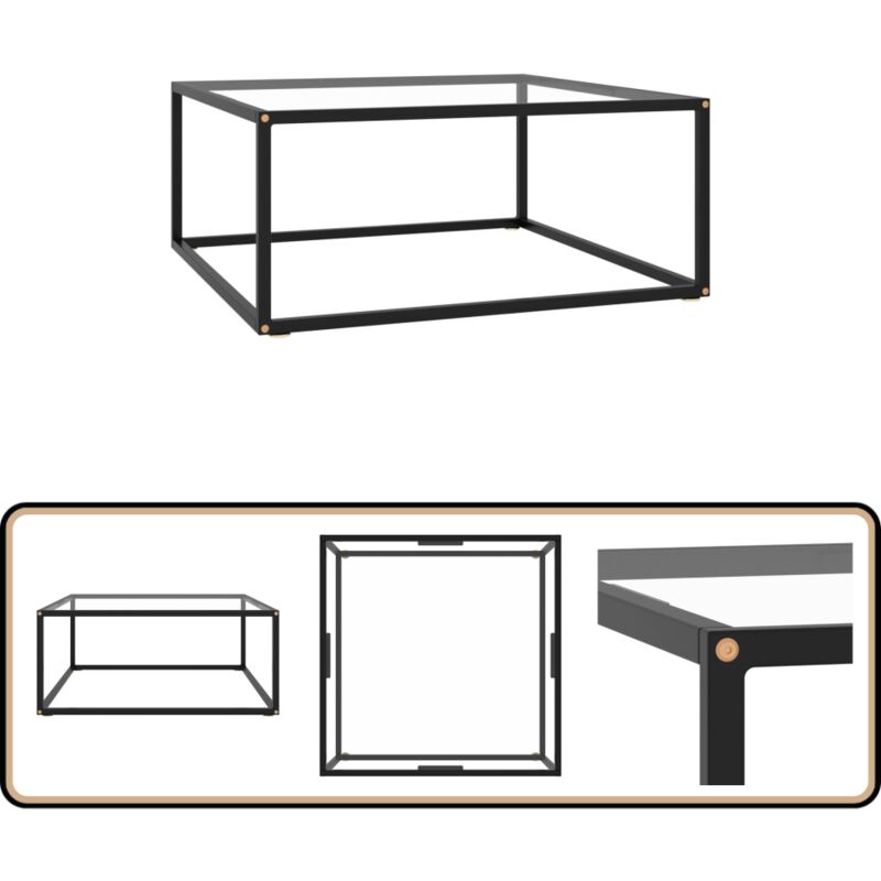 Couchtisch Schwarz mit Hartglas 80x80x35 cm - Couchtisch - Wohnzimmertisch - Esszimmertisch - Sideboard - Schwarz