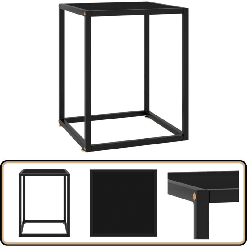 Couchtisch Schwarz mit Schwarzem Glas 40x40x50 cm - Couchtisch - Schwarzer Couchtisch - Glastisch - Wohnzimmer Dekoration - Side Table