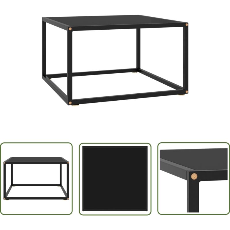 Devenirriche - The Living Store Couchtisch Schwarz mit Schwarzem Glas 60x60x35 cm - Couchtisch - Wohnzimmertisch - Schwarzer Couchtisch - Glastisch