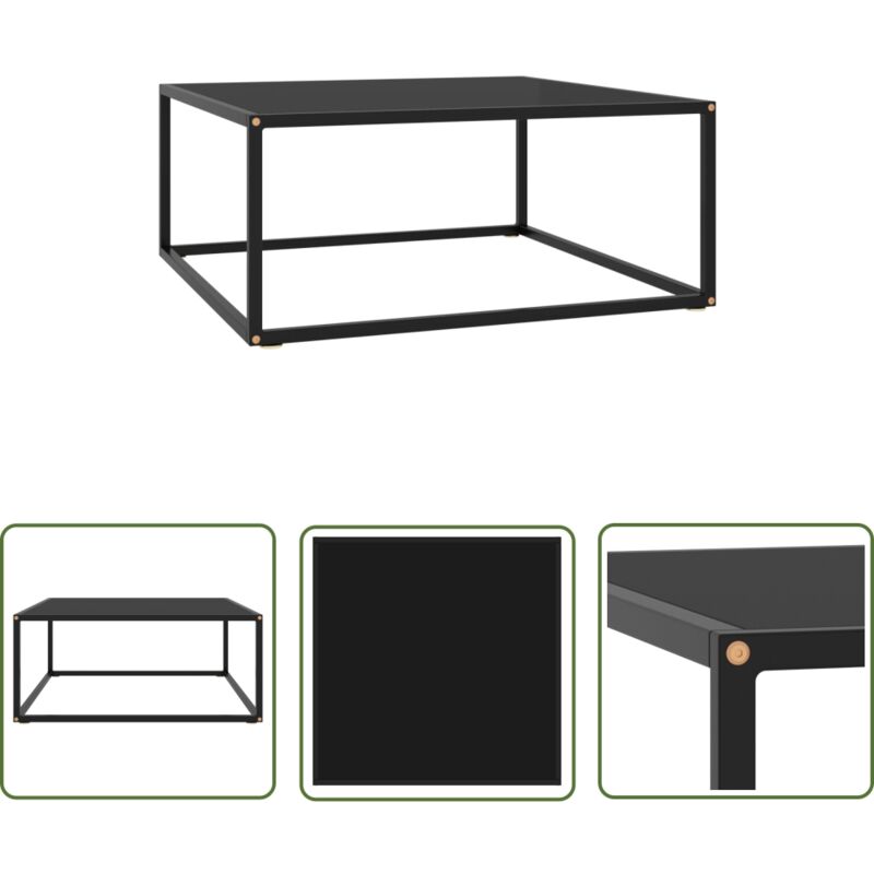 Longziming - The Living Store Couchtisch Schwarz mit Schwarzem Glas 80x80x35 cm - Couchtisch - Wohnzimmertisch - Schwarzer Couchtisch - Glastisch