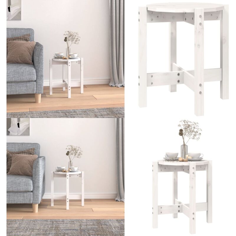 Vidaxl - Couchtisch Weiß ø 42,5x45 cm Massivholz Kiefer - Holz Couchtisch - Kiefernholz Couchtisch - Esszimmertisch - Wohnzimmerdeko - Side Table