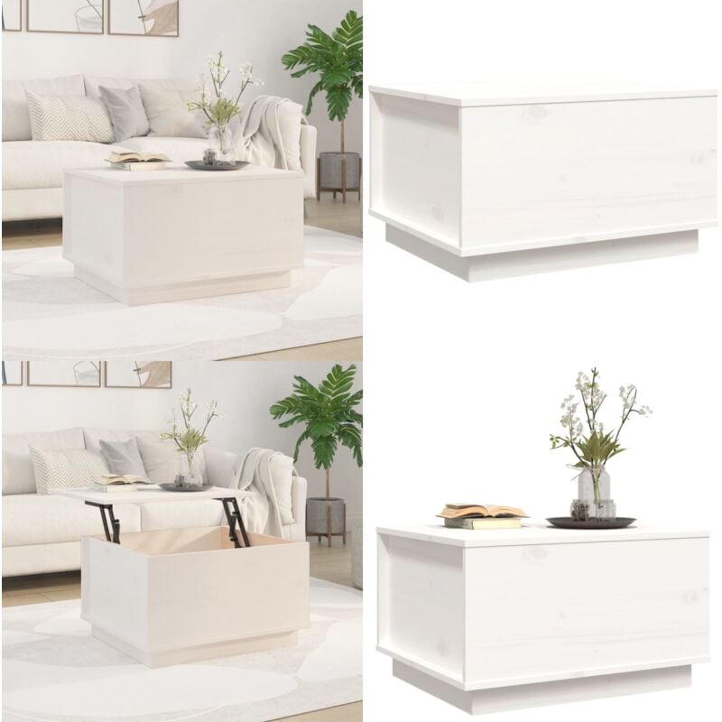 Couchtisch Weiß 60x50x35 cm Massivholz Kiefer - Holz Couchtisch - Kiefernholzmöbel - Weißer Couchtisch - Wohnzimmertisch - Beistelltisch - Home &