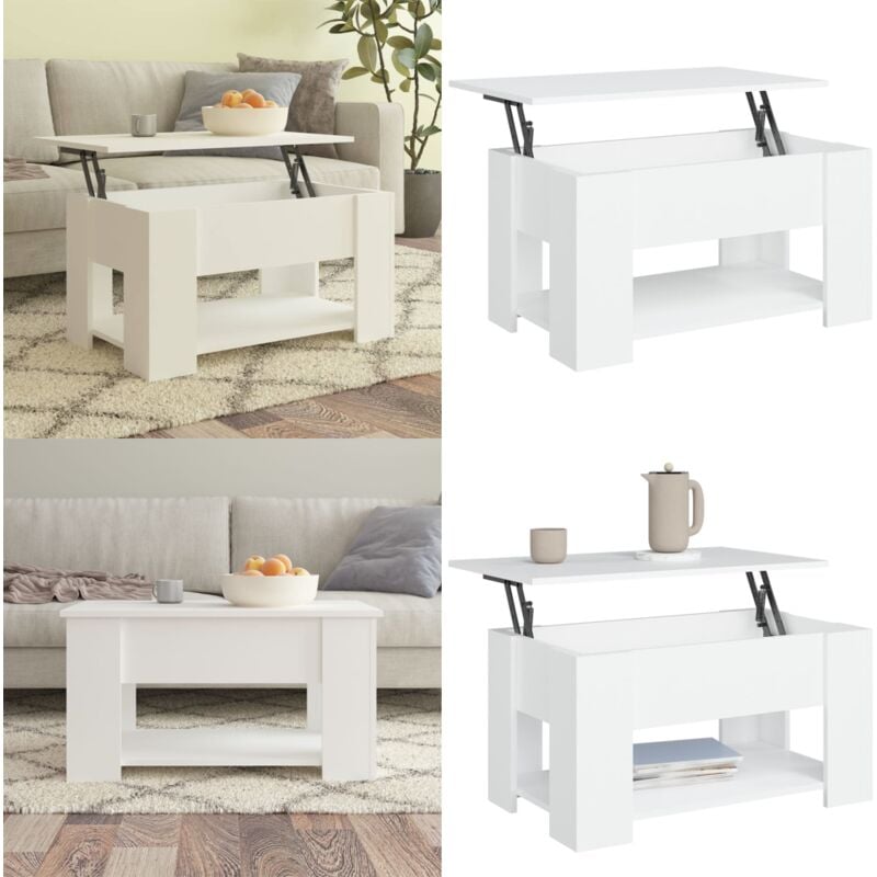 Vidaxl - Couchtisch Weiß 79x49x41 cm Holzwerkstoff - Couchtisch - Wohnzimmertisch - Weißer Couchtisch - Holzwerkstoff - Höhenverstellbarer Couchtisch