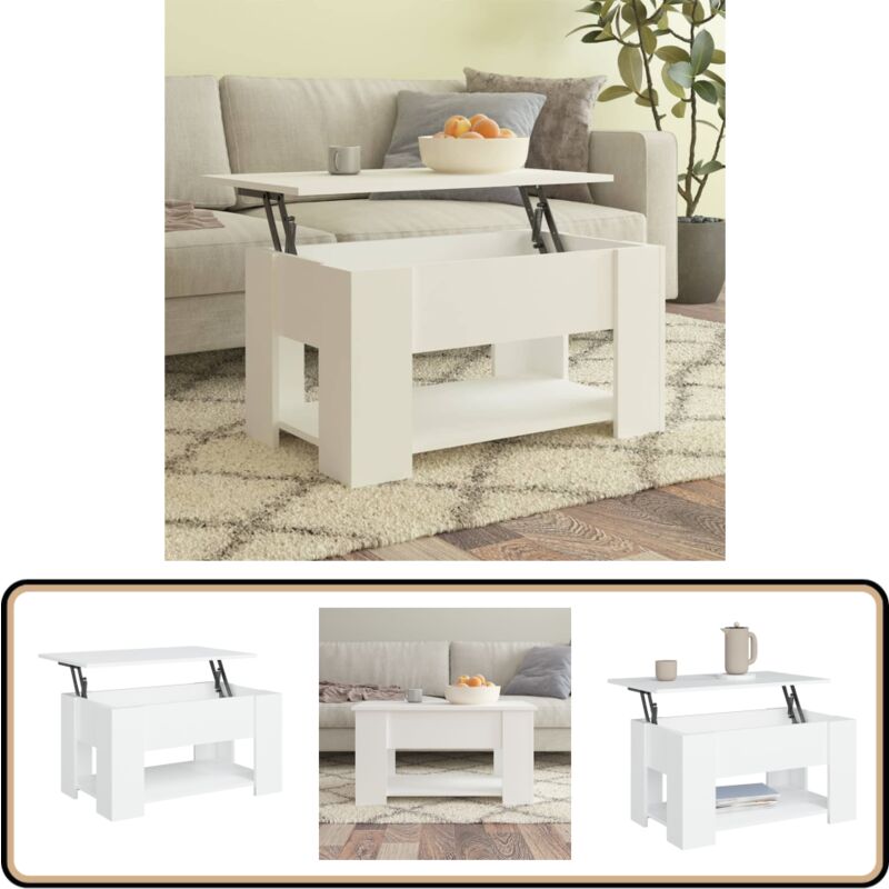 Couchtisch Weiß 79x49x41 cm Holzwerkstoff - Couchtisch - Wohnzimmertisch - Weißer Couchtisch - Holzwerkstoff - Höhenverstellbarer Couchtisch