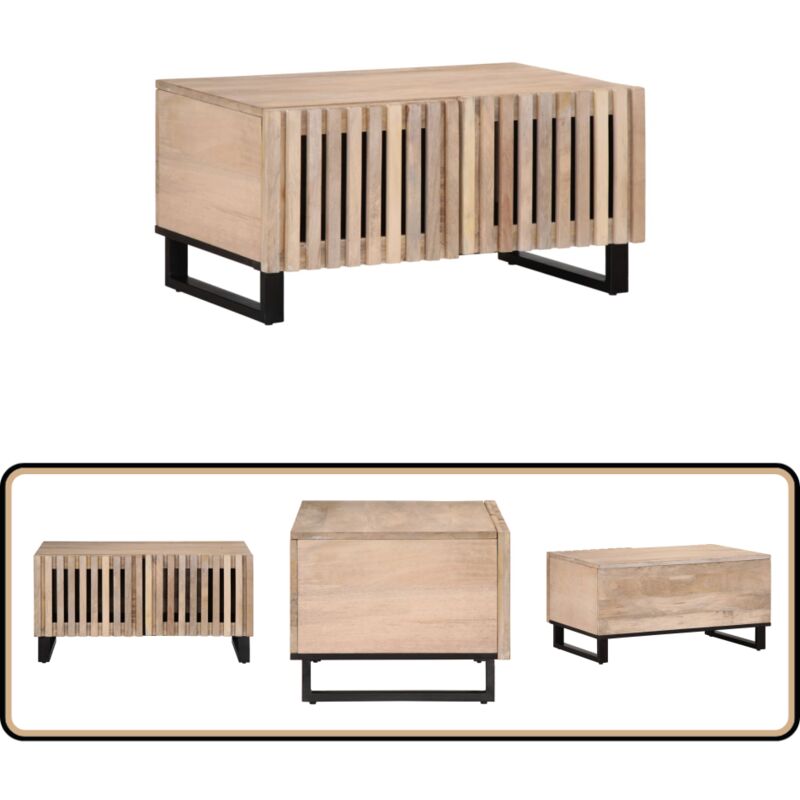 Couchtisch Weiß 80x51x40 cm Massivholz Mango - Holz Couchtisch - Mangoholz Couchtisch - Weißer Couchtisch - Wohnzimmertisch - Beistelltisch