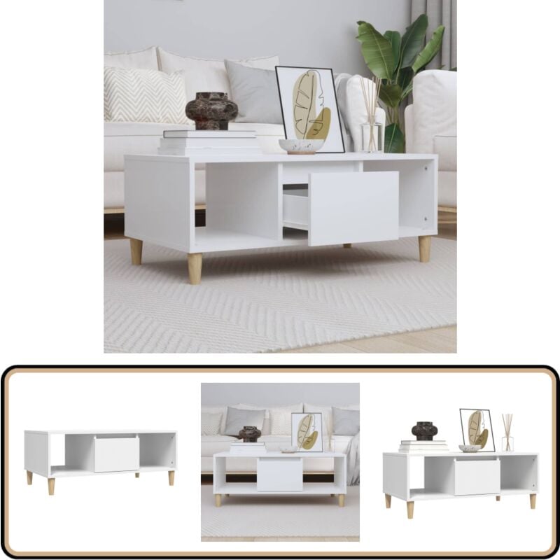 Couchtisch Weiß 90x50x36,5 cm Holzwerkstoff - Couchtisch - Wohnzimmerschreibtisch - Sideboard - Weißer Couchtisch - Holzmöbel