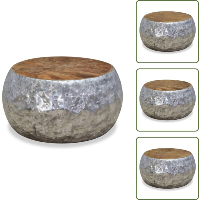 The Living Store Couchtisch Aluminium Teak 60x60x30 cm - Aluminium Couchtisch