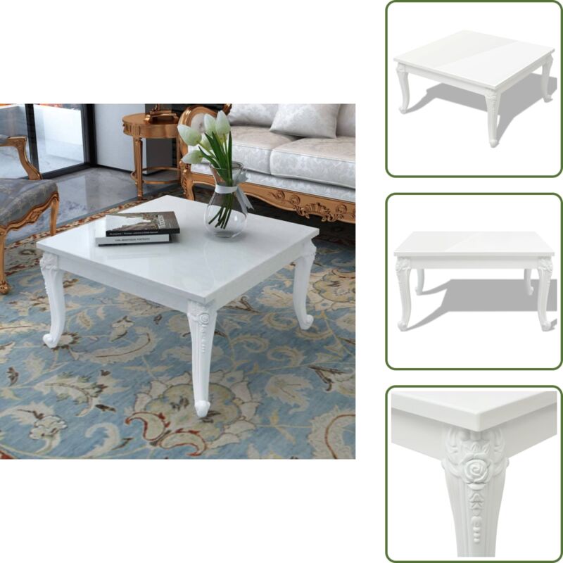 Couchtisch 80x80x42 cm Hochglanz-Weiß - Couchtisch - Wohnzimmertisch - Holzoptik - Weißer Couchtisch - Quadratischer Couchtisch