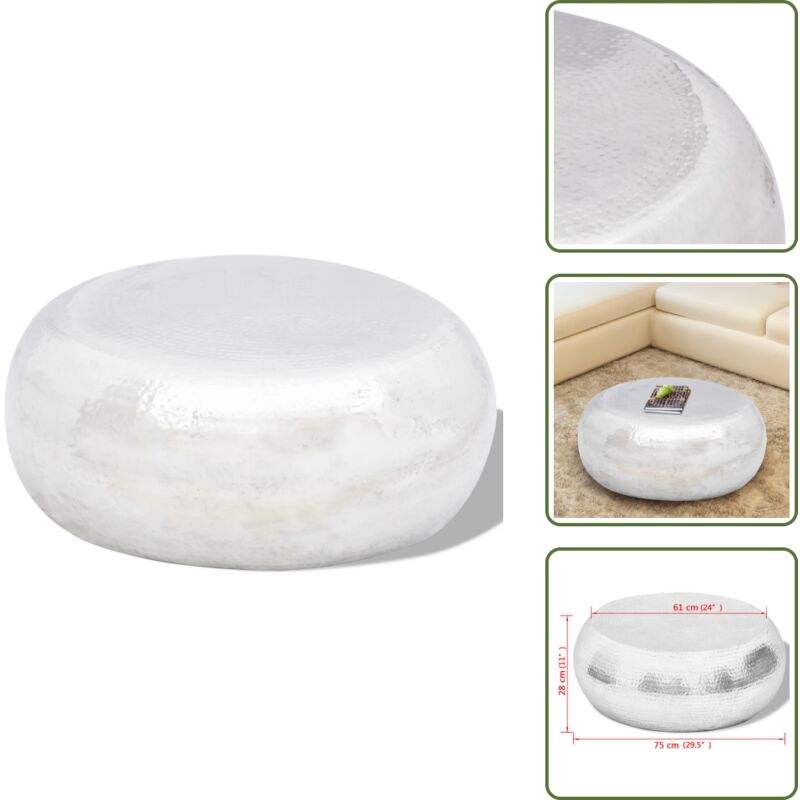 Couchtisch aus gehämmertem Aluminium Silbern - Alu Tisch - Couchtisch Silber - Wohnzimmerstil - Designer Couchtisch - Handgefertigter Tisch